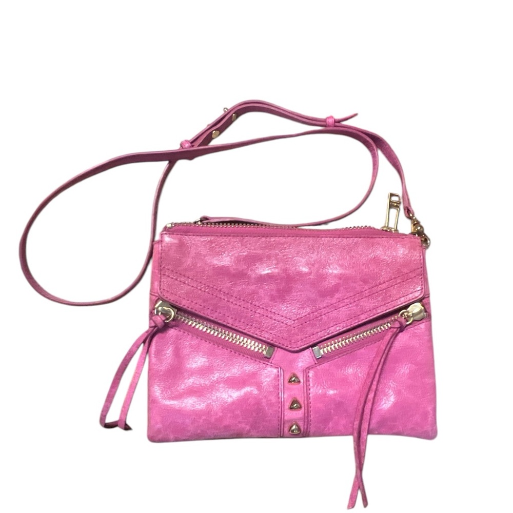 NEW- Botkier Fuchsia Leather Gold tone Zipper Studs Crossbody bag